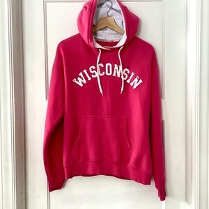 Wisconsin Hot Pink Hooded Sweatshirt Women’s Size L American Crown Cotton Blend